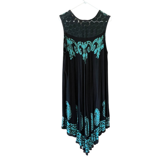 SAKKAS Zayna One Size Black Turquoise Pullover Sleeveless Boho Caftan Tank Dress - Picture 4 of 9